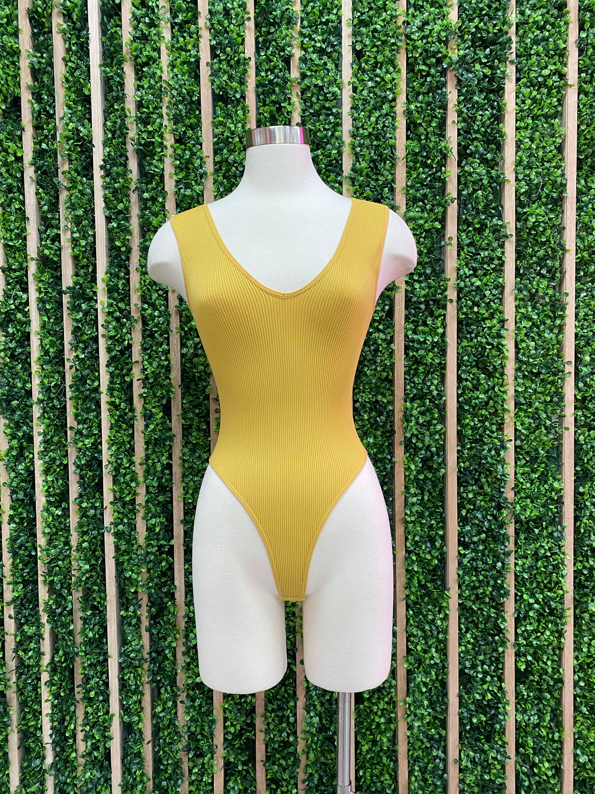 Ribbed V Neck Bodysuit