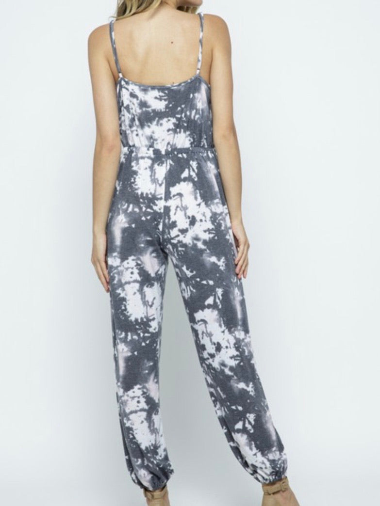 Charcoal Tie Dye Jogger Jumpsuit