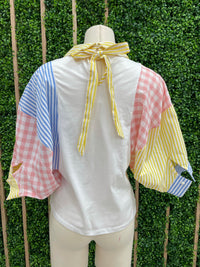 Color Block collar Puff Sleeve Top