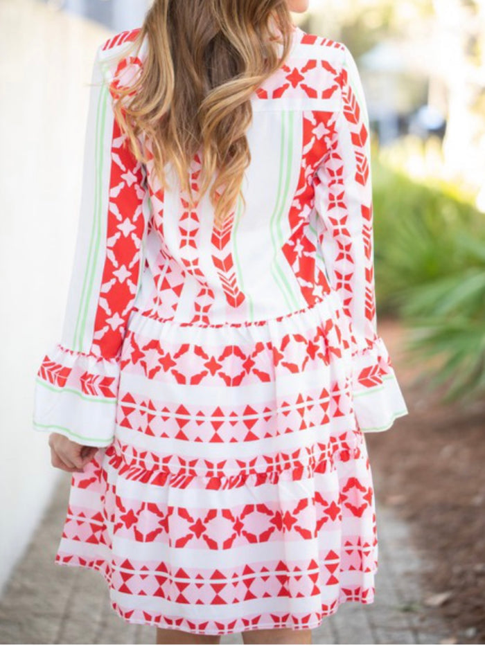 Red Morrocan Print Short Dress