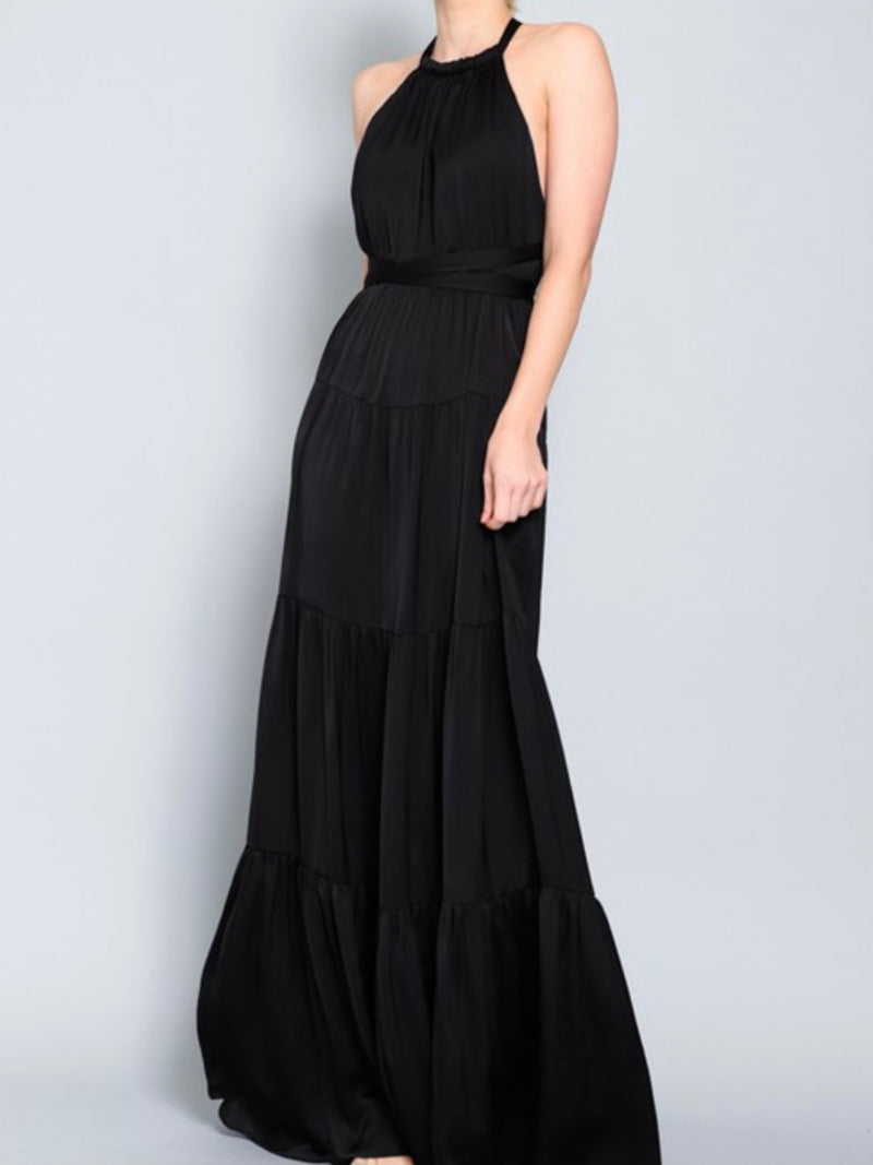 Black Tiered Halter Maxi Dress