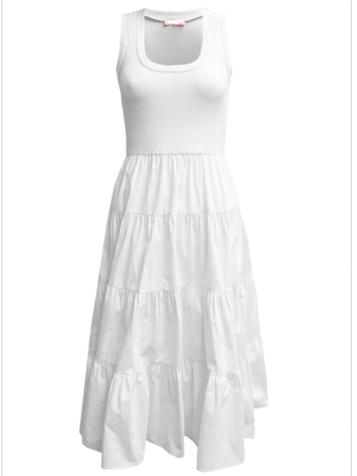 White Racerback Tiered Midi Dress