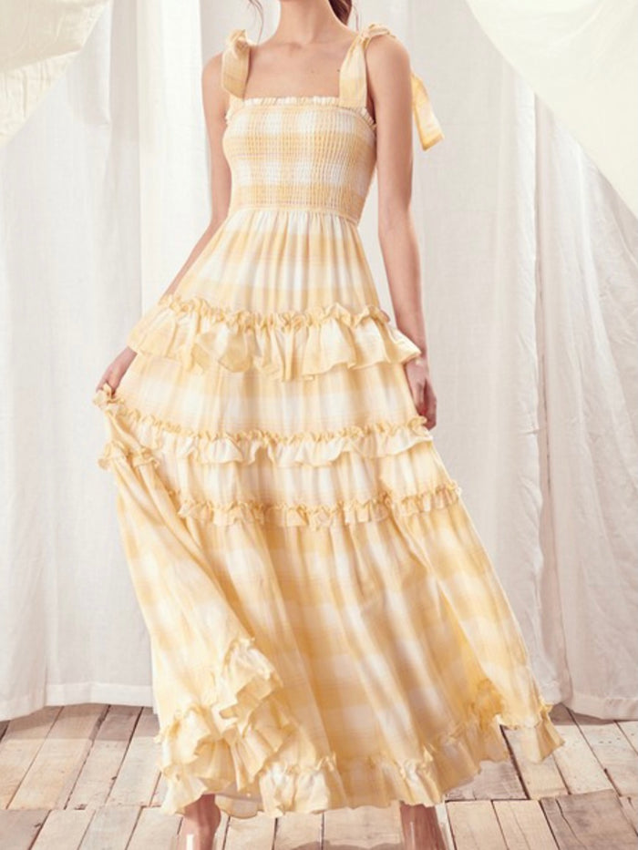 Yellow Plaid Tired Maxi