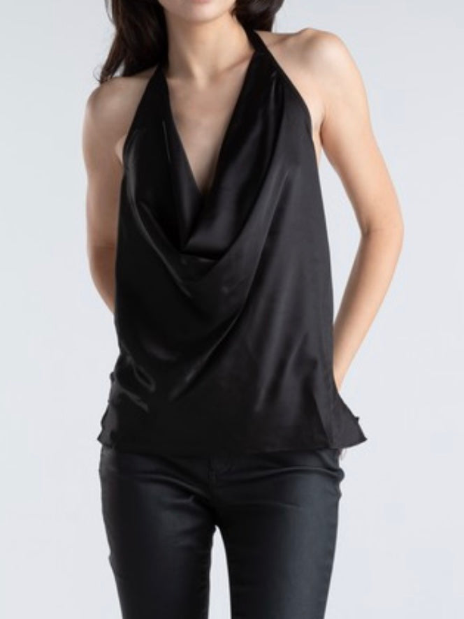 Satin Cowl Neck Halter Top