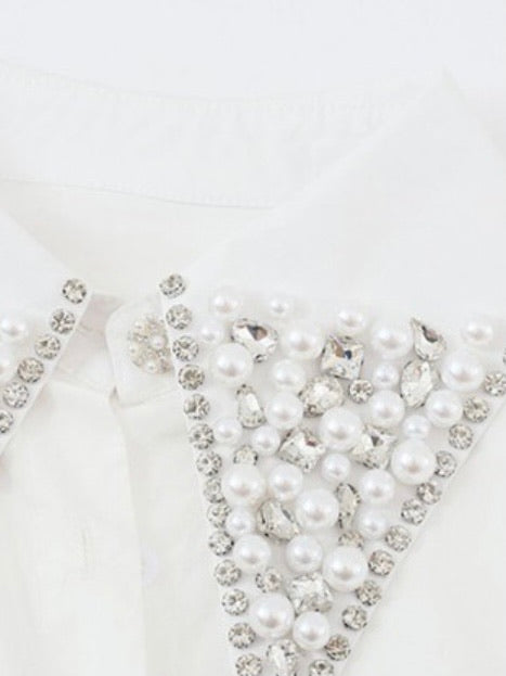 Rhinestone Collar Button Down Blouse