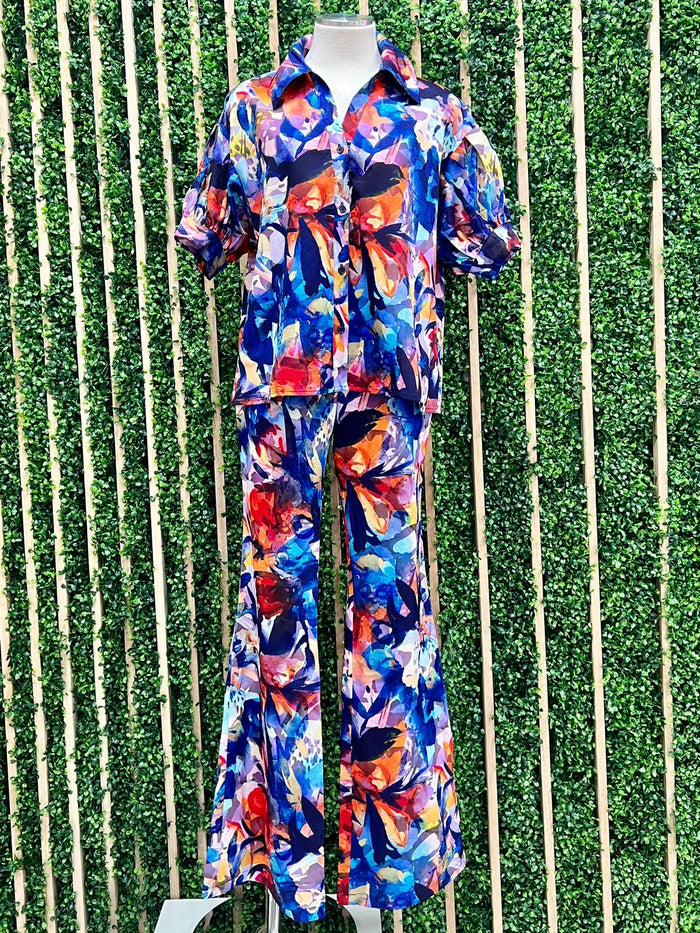 Elegant Blue Multi Self Tie Blouse
