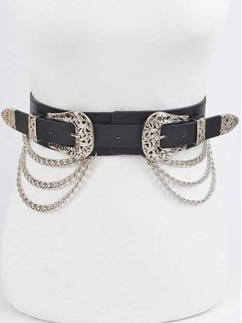 Double Buckle Belt With Chains