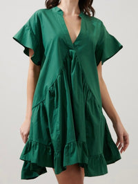 Emerald V Neck Tiered Short Dress