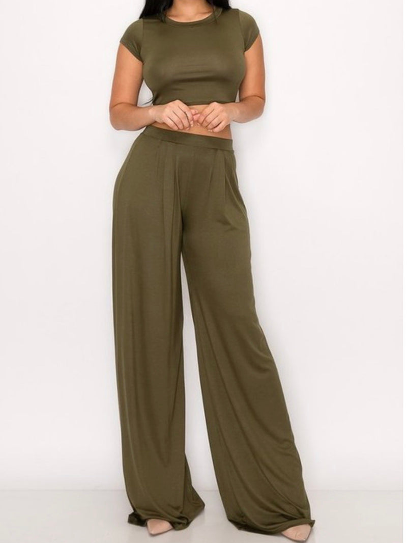 Olive Crop Pant Set