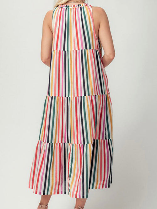 Bright Multi Stripe Tired Midi Dress
