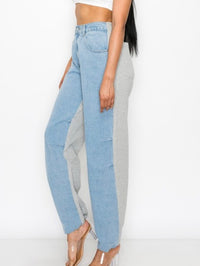 Contrast Sleeve Denim Jumpsuit