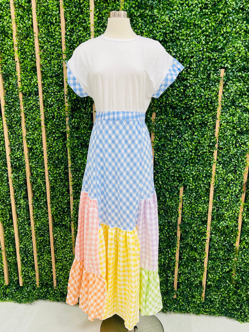 Color Blocked Checkers Maxi Dress