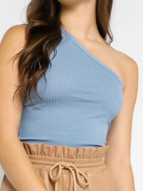 Ribbed One Shoulder Top