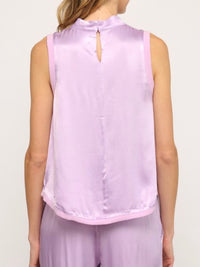 Lavender Rib Trim Satin Top
