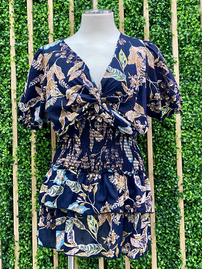 Navy Floral Crop Top