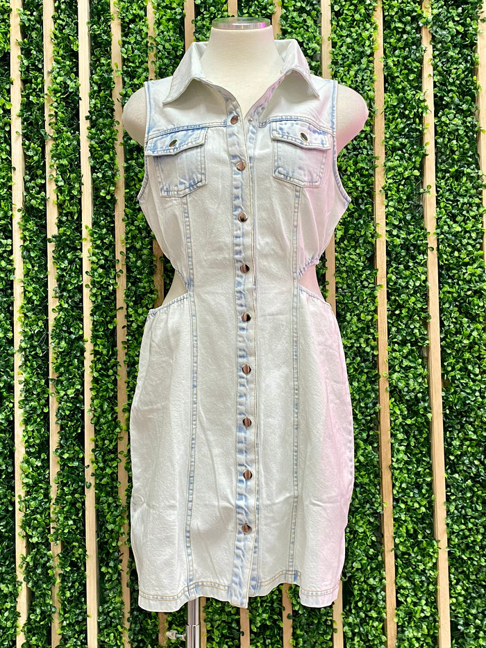 Light Denim Cutout Short Dress