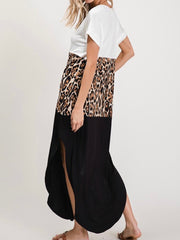 Leopard Color Block V Neck Maxi Dress