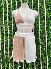Taupe White Short Pant Set