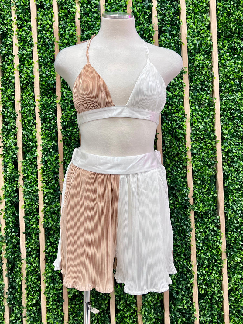 Taupe White Short Pant Set