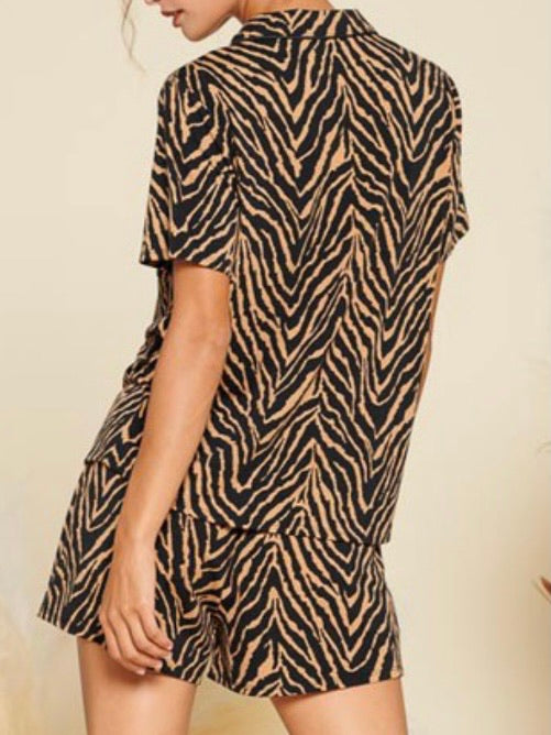 Mocha Zebra Printed PJ Set