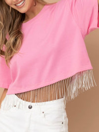 Rhinestone Fringe Crop Shirt