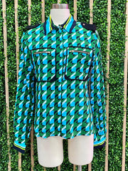 Exquisite Green Houndstooth Collar Blouse