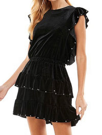 Black Velvet Ruffle Trim Dress