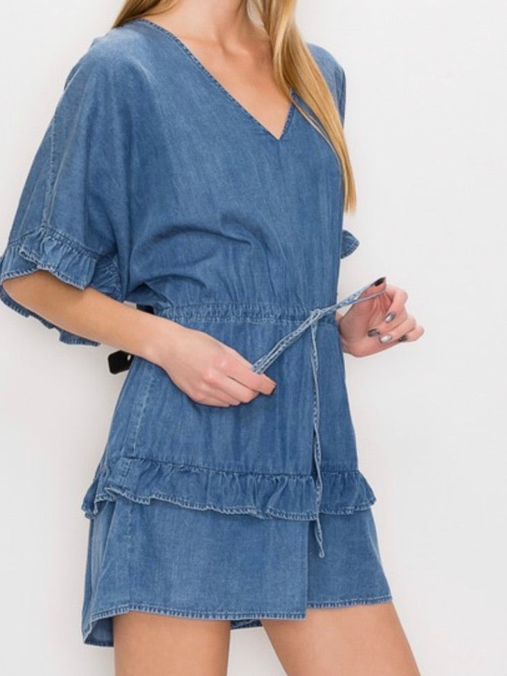 Denim Ruffle Romper