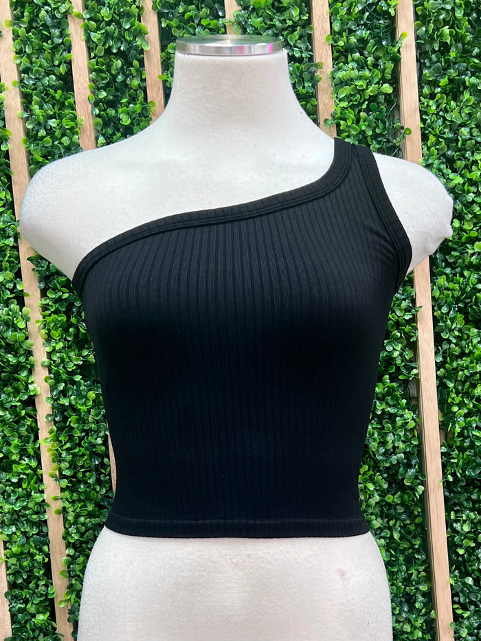 One Shoulder Basic Crop Top