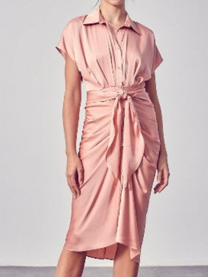 Classy Button up Ruched Midi Dress