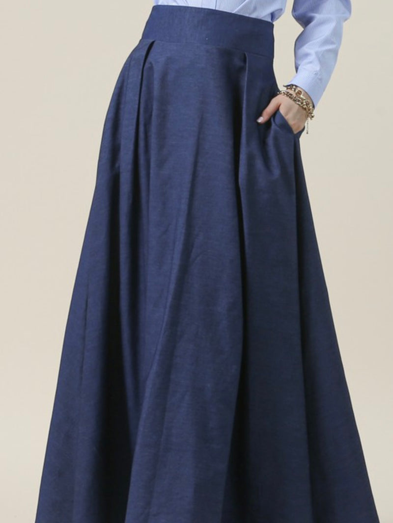 Denim High Waist Maxi Skirt