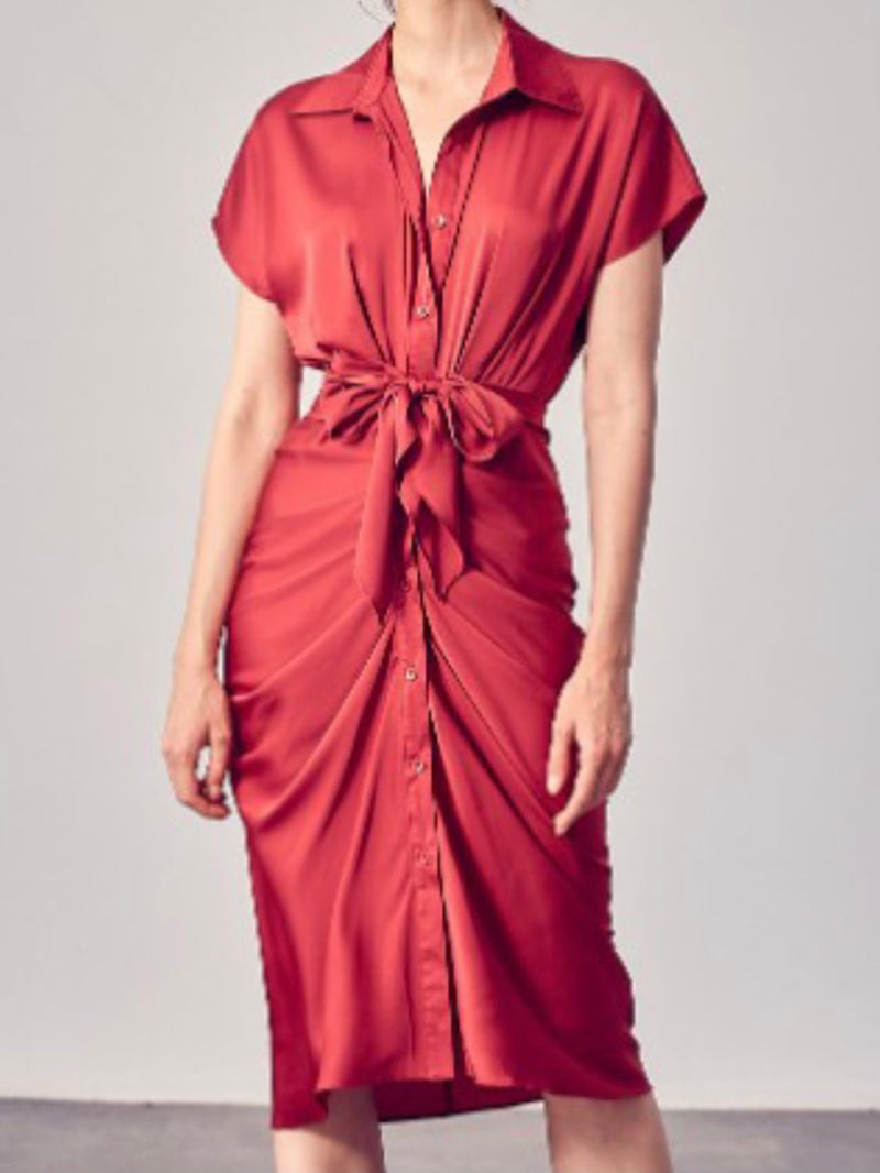 Classy Button up Ruched Midi Dress