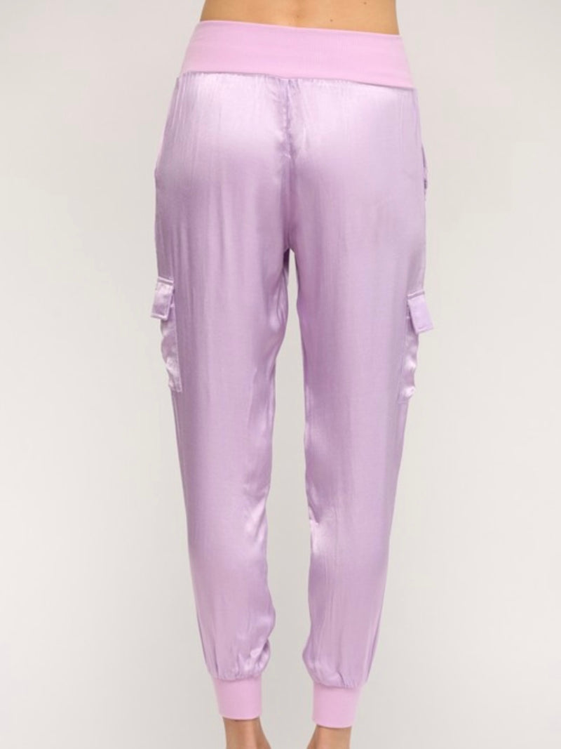 Lavender Satin Cargo Jogger