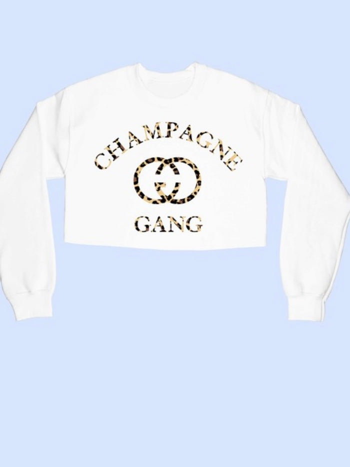 Leopard Champagne Graphic Crop Sweatshirt