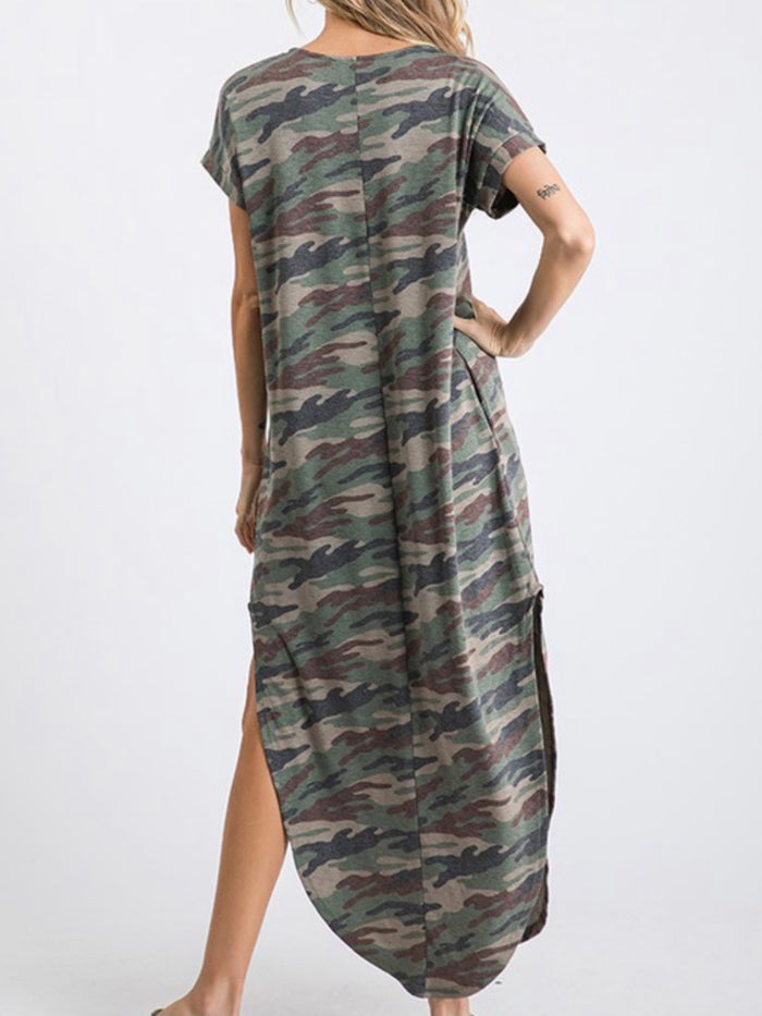 Camo V Neck Maxi Dress