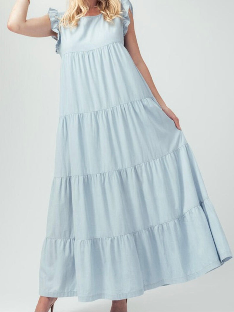 Ruffle Tiered Angel Sleeve Maxi Dress