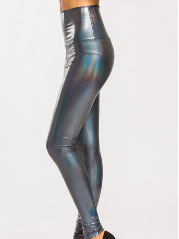 Blue Charcoal Mettalic Liquid Leggings