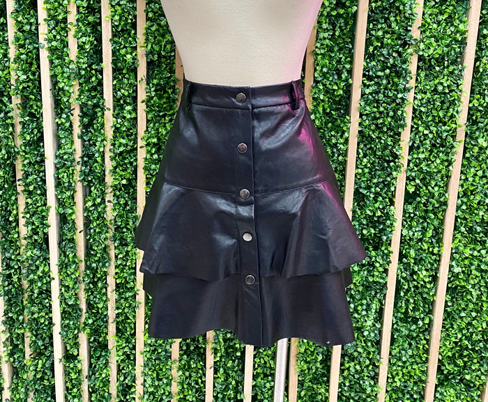 Black Tiered Pleather Mini Skirt