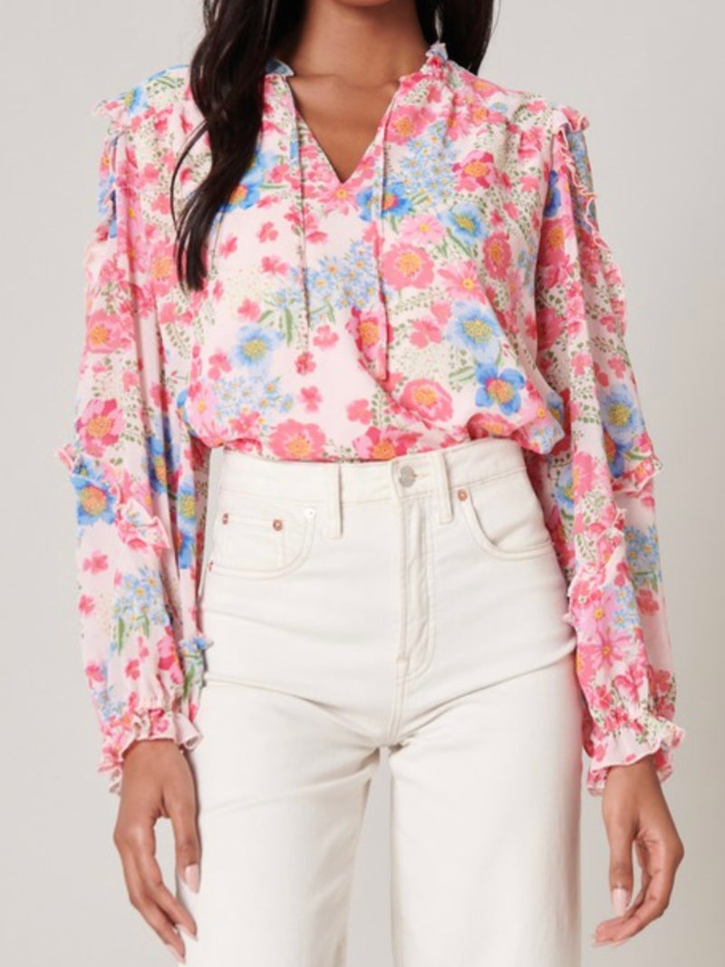 Pink Floral Long Sleeve Blouse