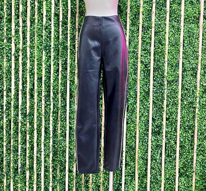 Rhinestone Trim Pleather Legging