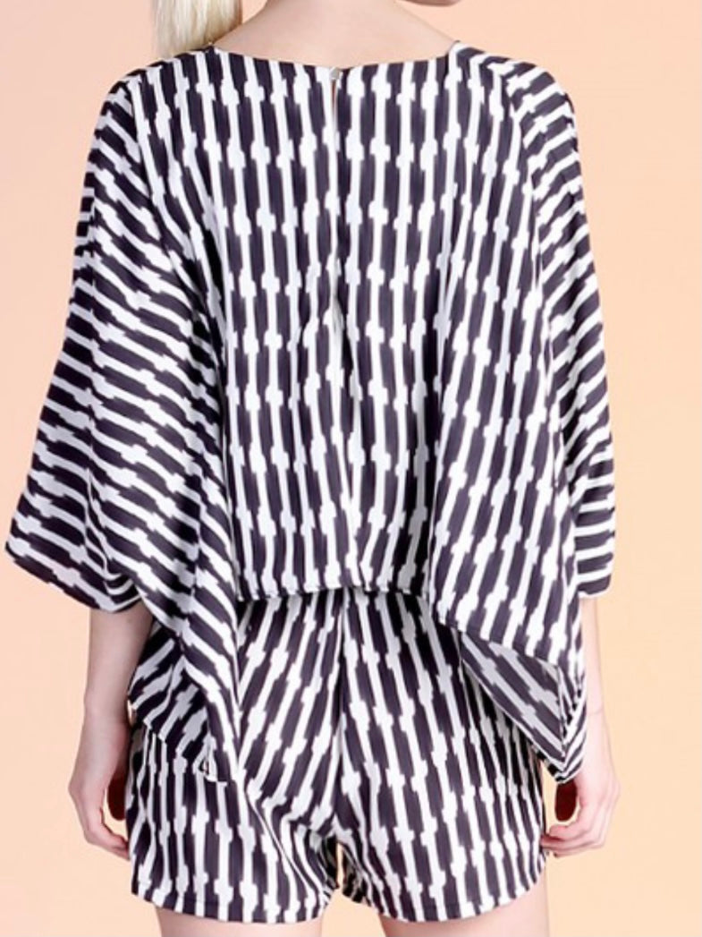 Black Striped Kimono Romper