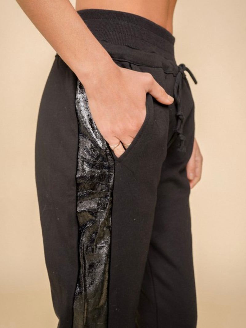 Faux Leather Side Panel Jogger Set