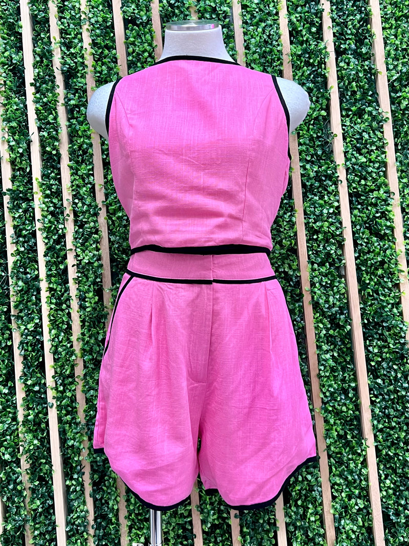 Piping Detail Linen Short Pant Set