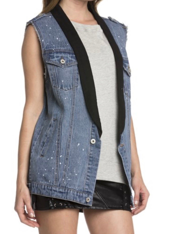 Black Detail Denim Vest