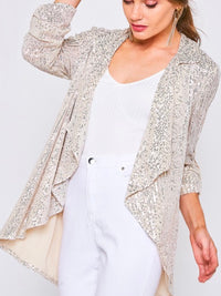 Taupe Sequin Drapery  Open Jacket