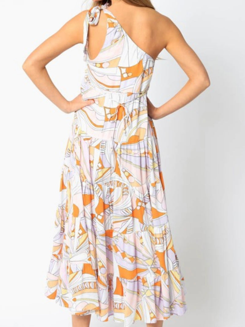 Orange Detail One Shoulder Midi Dress