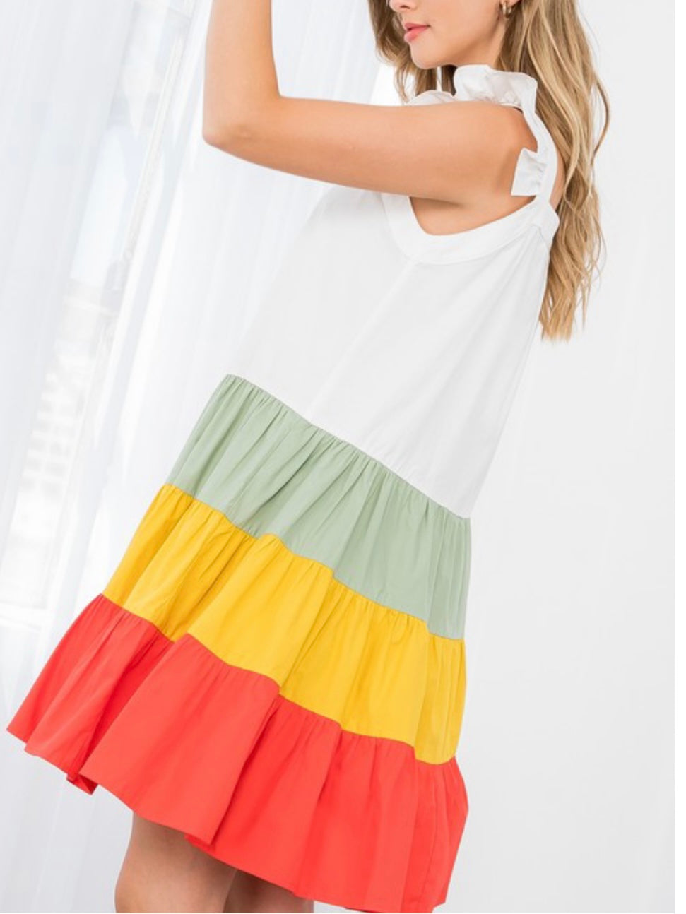 Angel Sleeve Color Blocked Short Dress