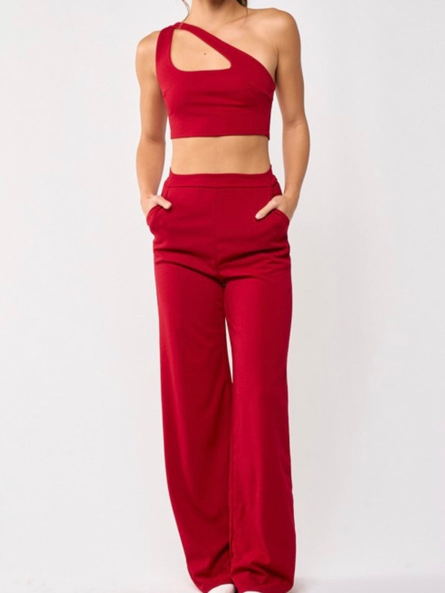 Cutout One Shoulder Pant Set