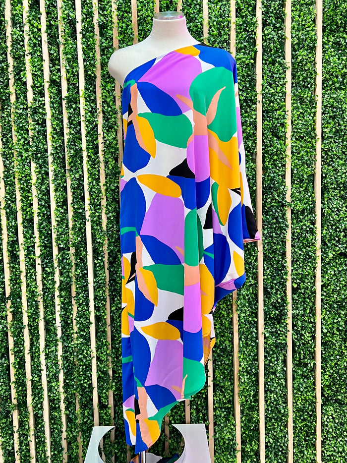 Green Blue Abstract One Shoulder Midi Dress