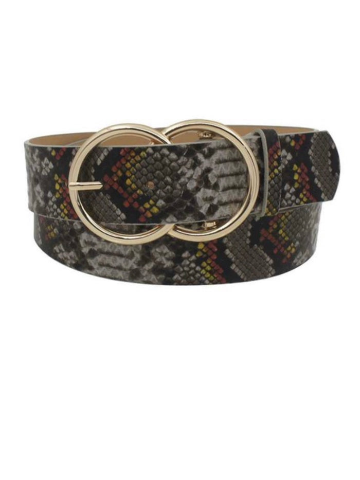 Double Buckle Python Print Belt